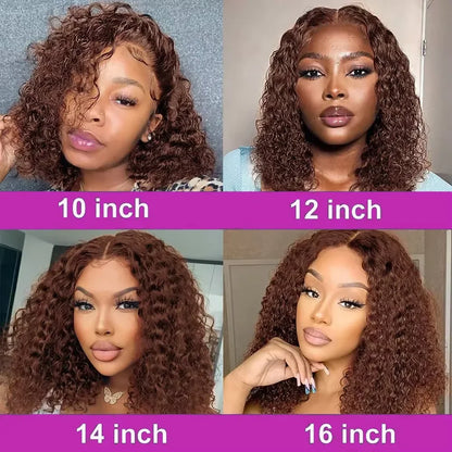 #4 Color Curly Short Bob Human Hair Wig Brown 13x4 4x4 Lace Frontal Bob Wigs Brazilian Deep Wave Wig Preplucked Lace Front Wig