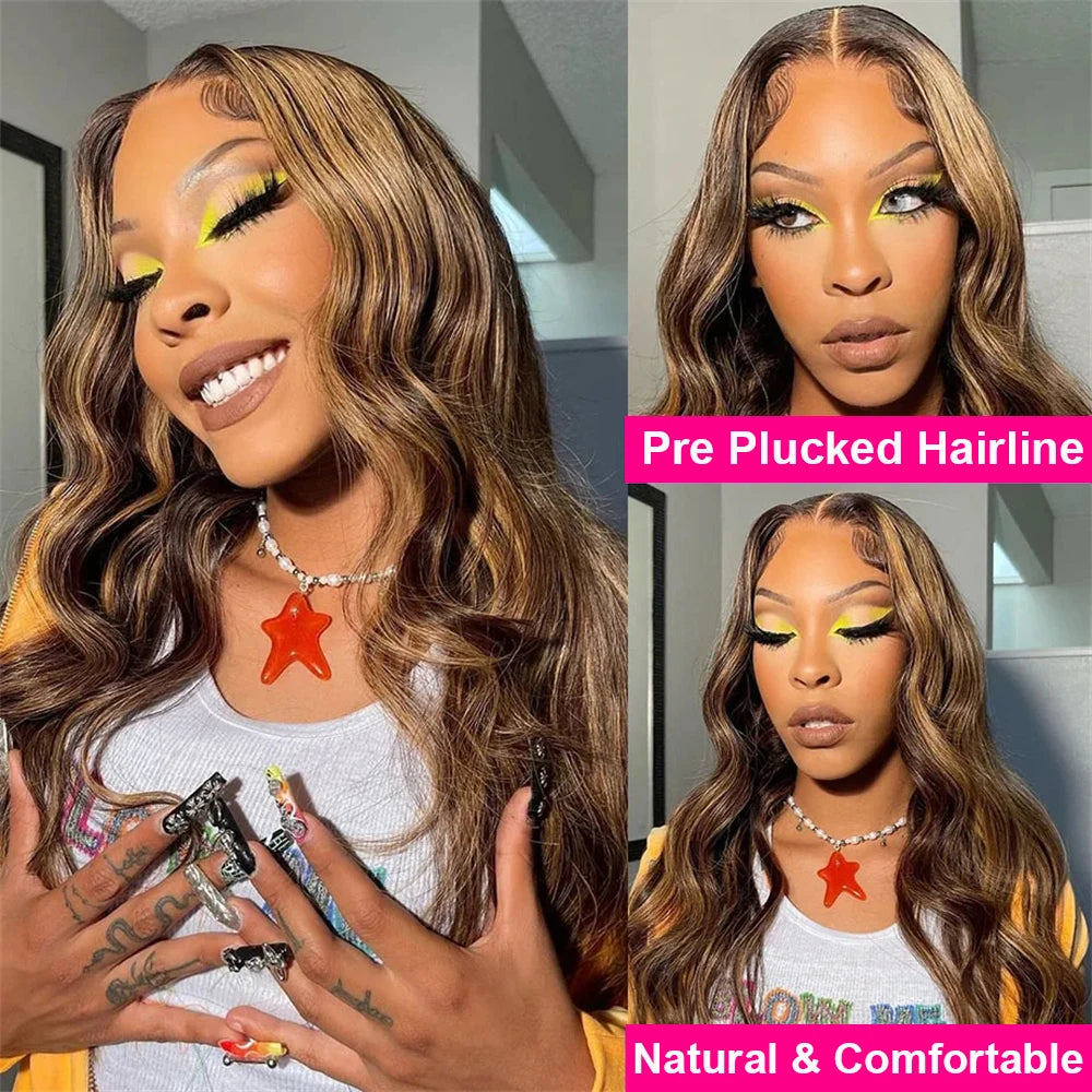 Highlight Lace Front Human Hair Wig 13x4 Lace Frontal Wigs 4/27 Colored Honey Blonde Virgin Lace Front Wig For Women 200 Density