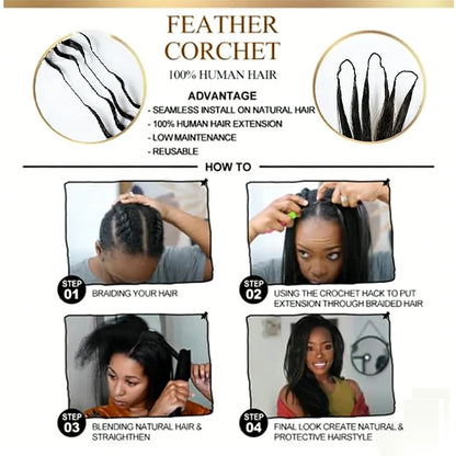 Burgundy Color 100% Human Hair Deep Wave Feather Hair Extensions Knotless Pre-Separated Crochet Hair Extensions For Daily Use