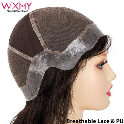 Pu Around With Knotted Breathable Lace In The Center Human Hair Wigs For Women Real Natural Hair Wig 12-22Inch Long Women Wig