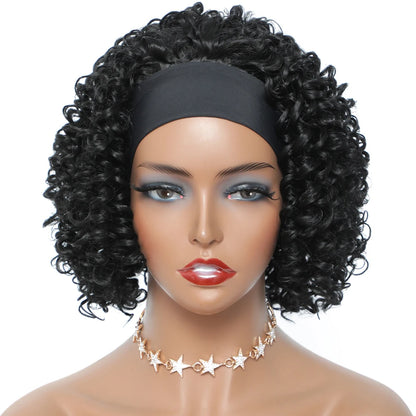 Short Glueless Wig Soft Kinky Curly Headband Wigs Afro Deep Wave Synthetic Hair Wig for Women & Girls Natural pelucas para mujer