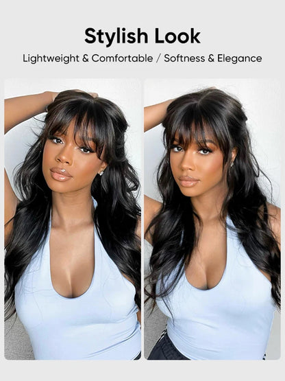 Alipearl Hair Long Natural Wavy Airy Bangs Glueless 5x5 Lace Closure Human Hair Wigs Ready And Go Wig