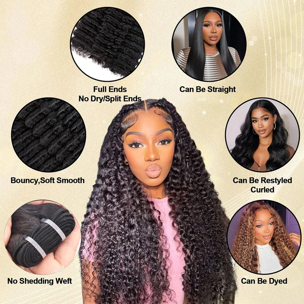 15A Deep Wave Bundles Human Hair 100% Real Human Hair Unprocessed Brazilian Virgin Hair Deep Wave Human Hair Weave Bundles