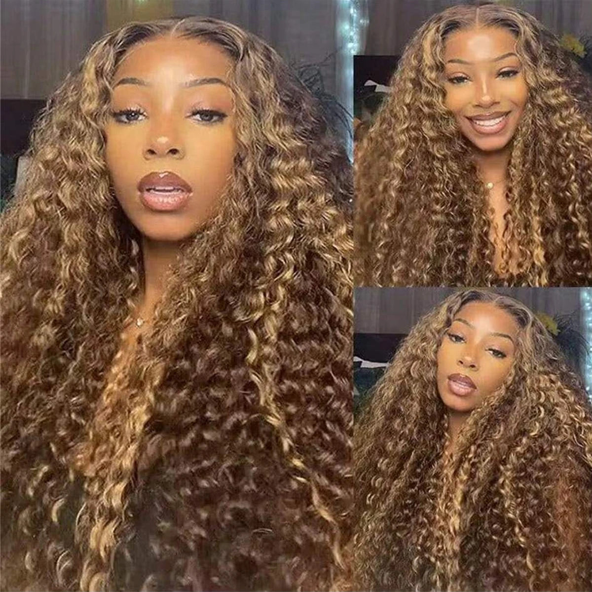 4/27 Highlight Kinky Curly Human Hair Wig Wear And Go Glueless 13x4 Lace Front Wig 200% HD Deep Wave Lace Frontal Wig PrePlucked