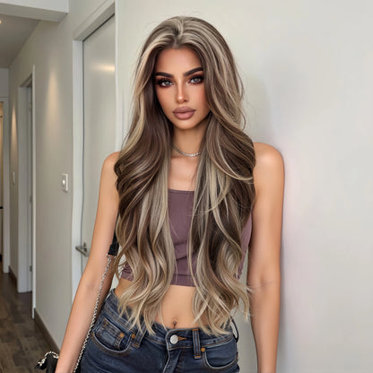 Topshe 30 Inch 13x6 HD Lace Front Wig Realistic Hand-Tied Pre-Plucked Hairline Long Straight Highlight Hair Wigs for Women