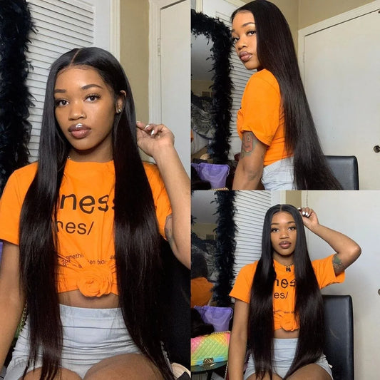 250% 360 Full Lace 13x6 HD Lace Frontal Wig for Women 13x4 Frant Silky Straight Remy Human Hair Dark Black Glueless Pre Plucked