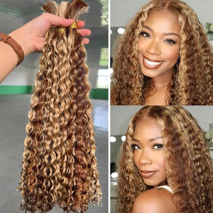 Curly Deep Wave Hair Bulks for Boho Braids 100% Human Hair Extensions No Weft Blonde Red 613 27-613 Vietnamese Hair 30inch