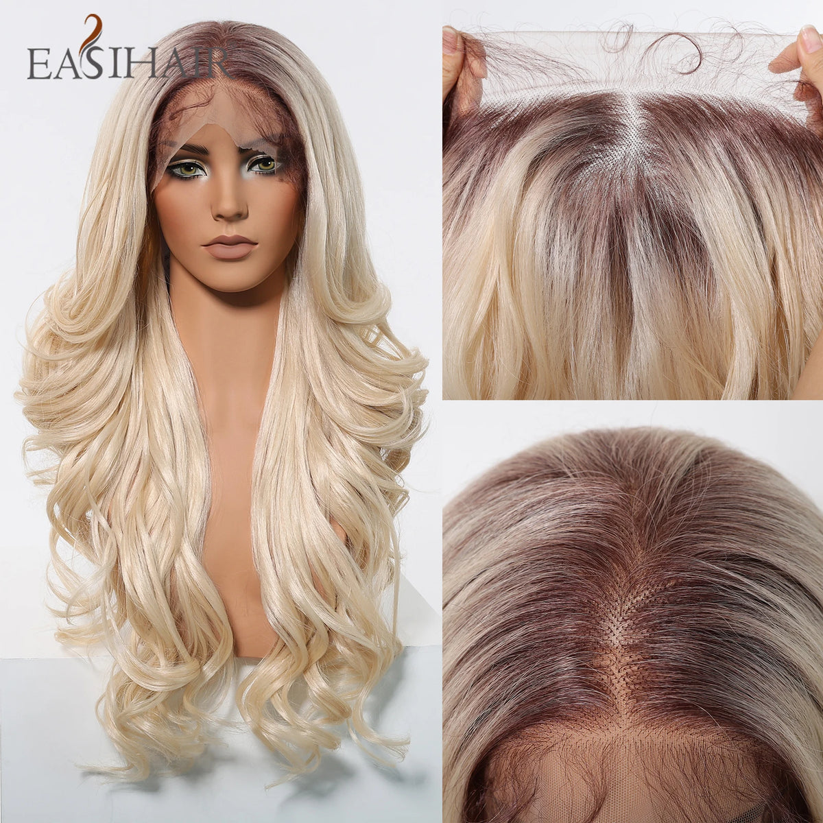 Long Curly 13*6 Lace Front Wigs Dark Brown Highlight Synthetic Wig with Baby Hair Heat Resistant Daily Lace Wig for Afro Women