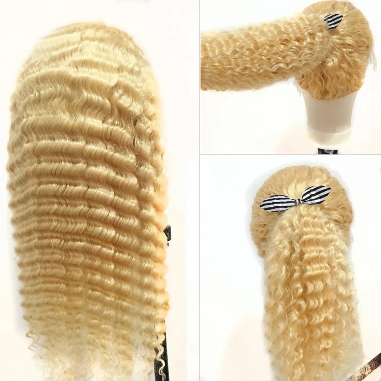 Deep Wave  613 Light Blonde Virgin Brazilian Human Hair Wig 5x5 Silk Top Closure Wig with Baby Hair Silk Base Curly Hair Wig
