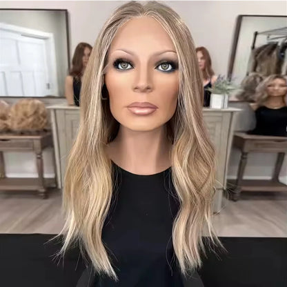 High Heat Fibre Realistic Lace Top Wig Warm Blonde Highlights HD Lace Front Wig for Women Hair Loss 13x4 Glueless Long Wavy Wigs