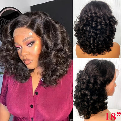 100% Double Drawn Hair Bouncy Curly 13x4 HD Lace Frontal Wig 250 Density Glueless Wear And Go Loose Body Wave Lace Closure Wigs