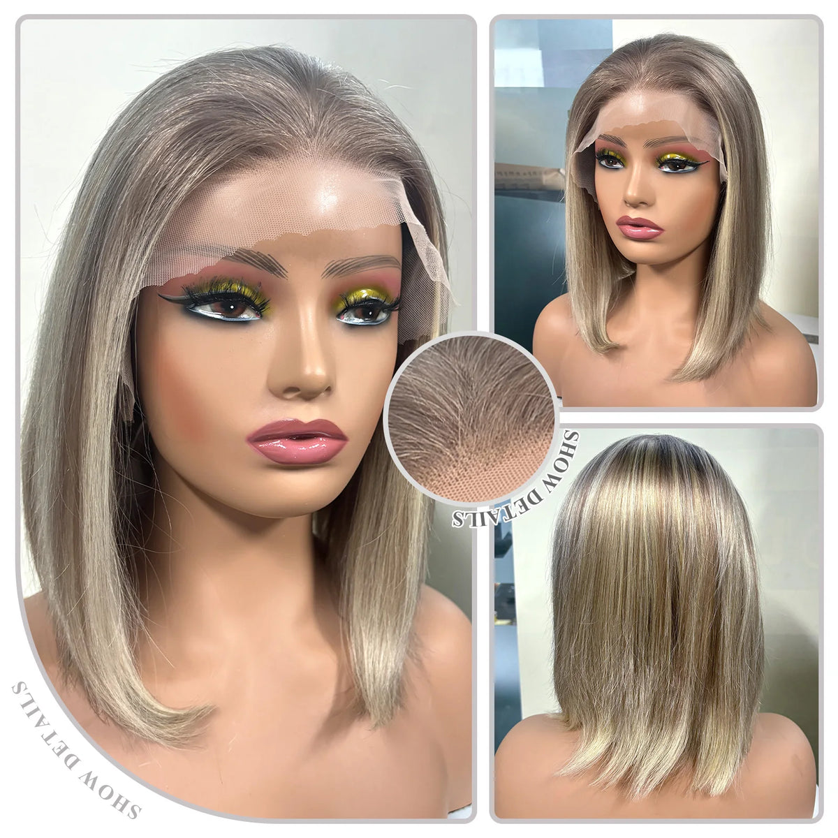 Human Hair Wigs HD 13x4 Lace Frontal Wig Short Straight Bob Hair Light Brown Blonde Mixed Piano Wig for Afro Women Use Brazilian