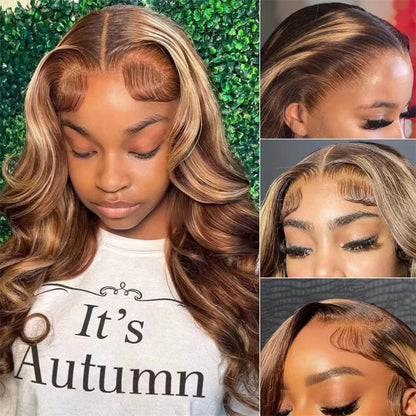 Highlight Lace Front Human Hair Wig 13x4 Lace Frontal Wigs 4/27 Colored Honey Blonde Virgin Lace Front Wig For Women 200 Density