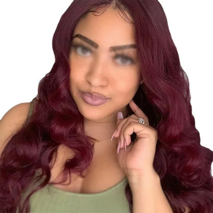 European Style Wine Red Big Wave Curly Hair Women's Full Wig High-temperature Silk Daily Wear Festival Party Supplies Long Wigs