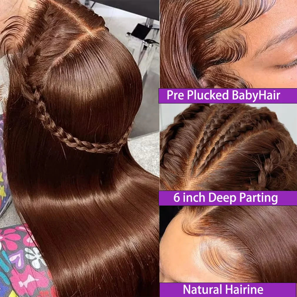 Chocolate Brown Lace Front Wigs Human Hair For Women 13x4 13x6 Frontal Wig Straight Human Hair 36 38 Inch Lace HD Frontal Wig