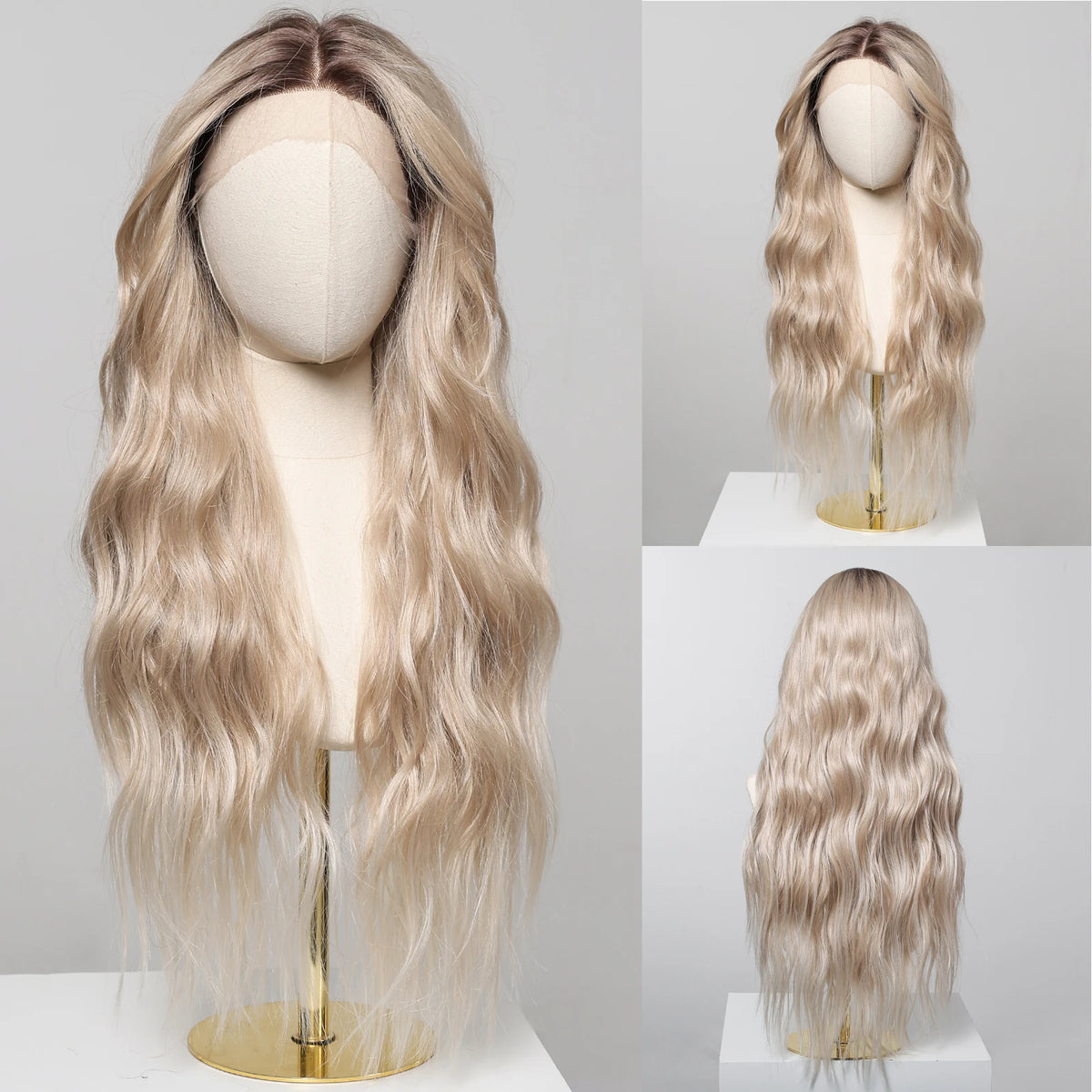 Long Curly 13*6 Lace Front Wigs Dark Brown Highlight Synthetic Wig with Baby Hair Heat Resistant Daily Lace Wig for Afro Women