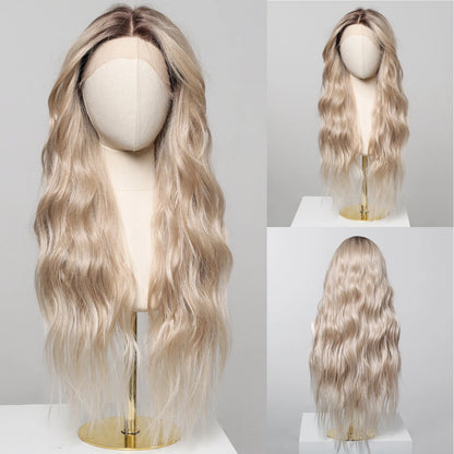 Long Curly 13*6 Lace Front Wigs Dark Brown Highlight Synthetic Wig with Baby Hair Heat Resistant Daily Lace Wig for Afro Women