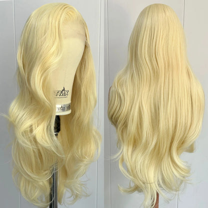 613 Blonde Long Curly Wavy Natural Wave Layered Synthetic Hair Free Part Pre Plucked Honey Blonde 13X4 Lace Front Wigs for Women