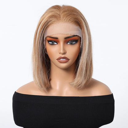Human Hair Wigs HD 13x4 Lace Frontal Wig Short Straight Bob Hair Light Brown Blonde Mixed Piano Wig for Afro Women Use Brazilian