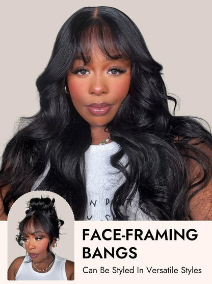 Alipearl Hair Long Natural Wavy Airy Bangs Glueless 5x5 Lace Closure Human Hair Wigs Ready And Go Wig