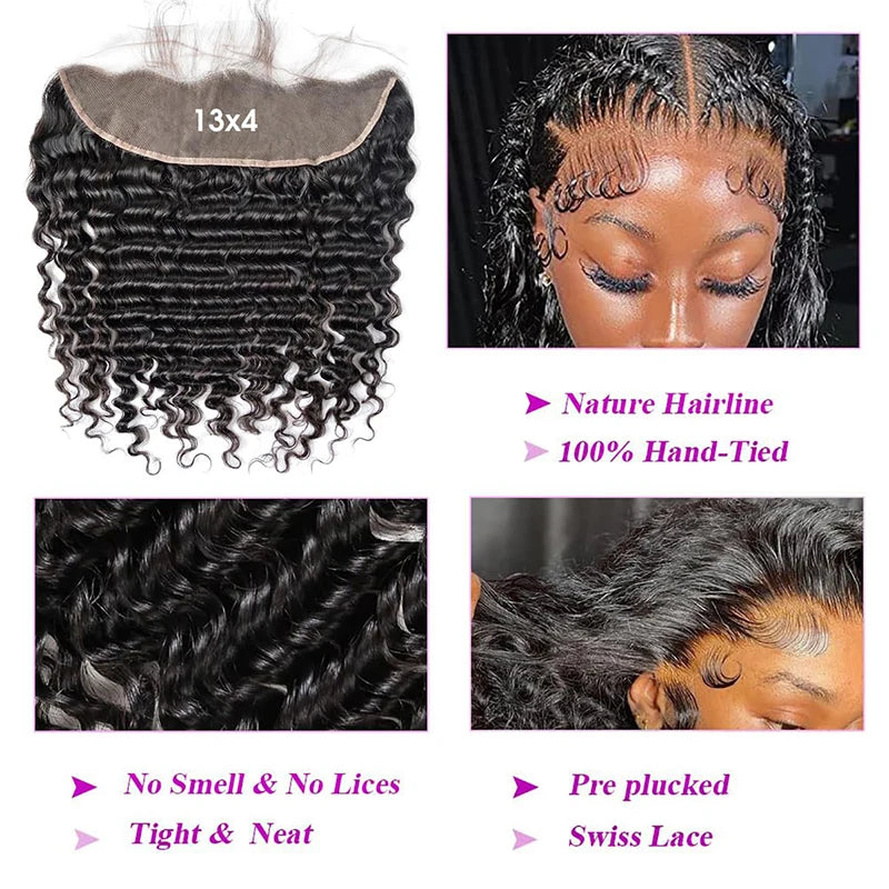 Deep Wave Hair 13X4 Lace Frontal Burmese Human Hair 8-20 Inch Preplucked 4x4 Transparent Lace Closure Human Hair 150% Density