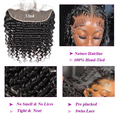 Deep Wave Hair 13X4 Lace Frontal Burmese Human Hair 8-20 Inch Preplucked 4x4 Transparent Lace Closure Human Hair 150% Density