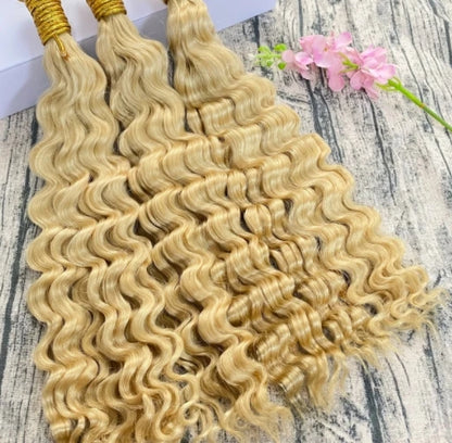 Curly Deep Wave Hair Bulks for Boho Braids 100% Human Hair Extensions No Weft Blonde Red 613 27-613 Vietnamese Hair 30inch