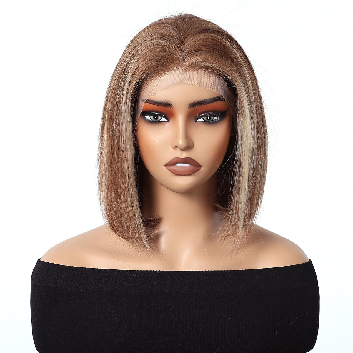 Human Hair Wigs HD 13x4 Lace Frontal Wig Short Straight Bob Hair Light Brown Blonde Mixed Piano Wig for Afro Women Use Brazilian