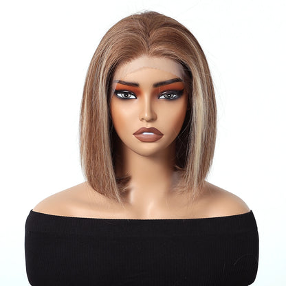 Human Hair Wigs HD 13x4 Lace Frontal Wig Short Straight Bob Hair Light Brown Blonde Mixed Piano Wig for Afro Women Use Brazilian