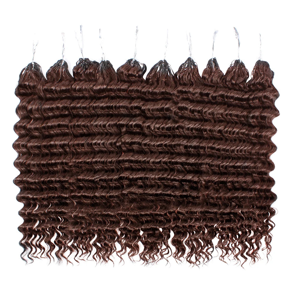 Color Brown Burmese Water Wave Braiding Hair Knotless Pre-Separated Deep Curly Feather Crochet Human Hair Extensions Invisible