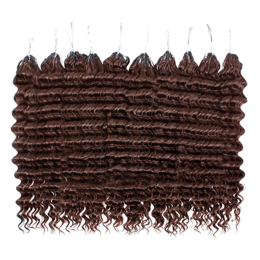 Color Brown Burmese Water Wave Braiding Hair Knotless Pre-Separated Deep Curly Feather Crochet Human Hair Extensions Invisible