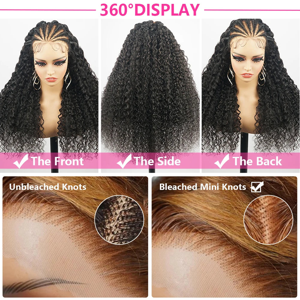 Deep Wave Pre Braided Wigs 13x4 HD Lace Frontal Black Human Hair Curly Wigs 30 Inch Boho Braids Human Hair Water Wave Wigs