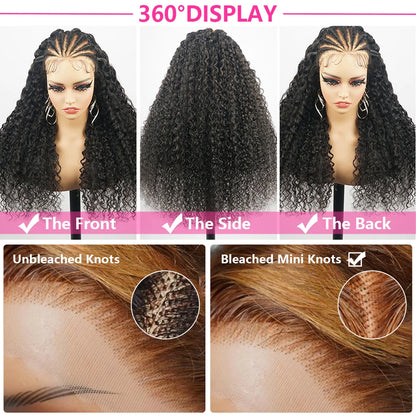 Deep Wave Pre Braided Wigs 13x4 HD Lace Frontal Black Human Hair Curly Wigs 30 Inch Boho Braids Human Hair Water Wave Wigs