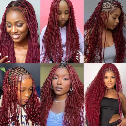 Burgundy Color 100% Human Hair Deep Wave Feather Hair Extensions Knotless Pre-Separated Crochet Hair Extensions For Daily Use