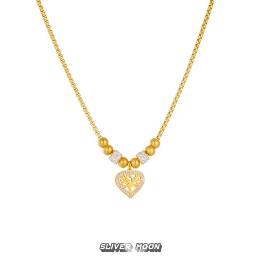 Women's European & American Style Necklace - Round Bead Clavicle Chain | Full Zircon Love Pendant, Elegant Jewelry
