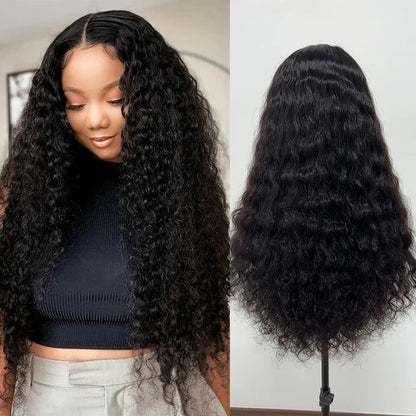 100% Human Hair Wet And Wavy HD Lace Frontal Wigs 250 Density Pull And Go Deep Curly Wave 13x4 HD Lace Frontal Drawstring Wigs