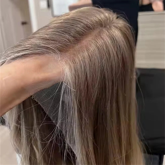High Heat Fibre Realistic Lace Top Wig Warm Blonde Highlights HD Lace Front Wig for Women Hair Loss 13x4 Glueless Long Wavy Wigs
