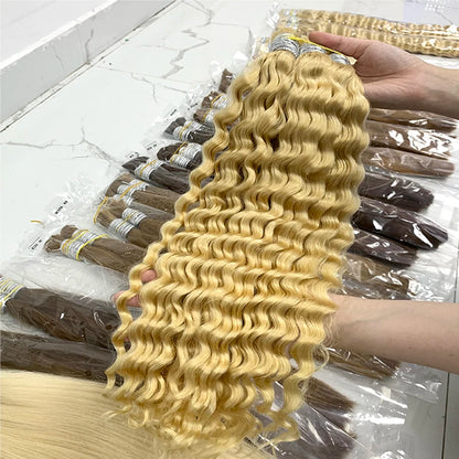 Curly Deep Wave Hair Bulks for Boho Braids 100% Human Hair Extensions No Weft Blonde Red 613 27-613 Vietnamese Hair 30inch