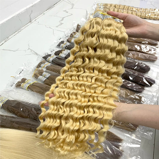 Curly Deep Wave Hair Bulks for Boho Braids 100% Human Hair Extensions No Weft Blonde Red 613 27-613 Vietnamese Hair 30inch