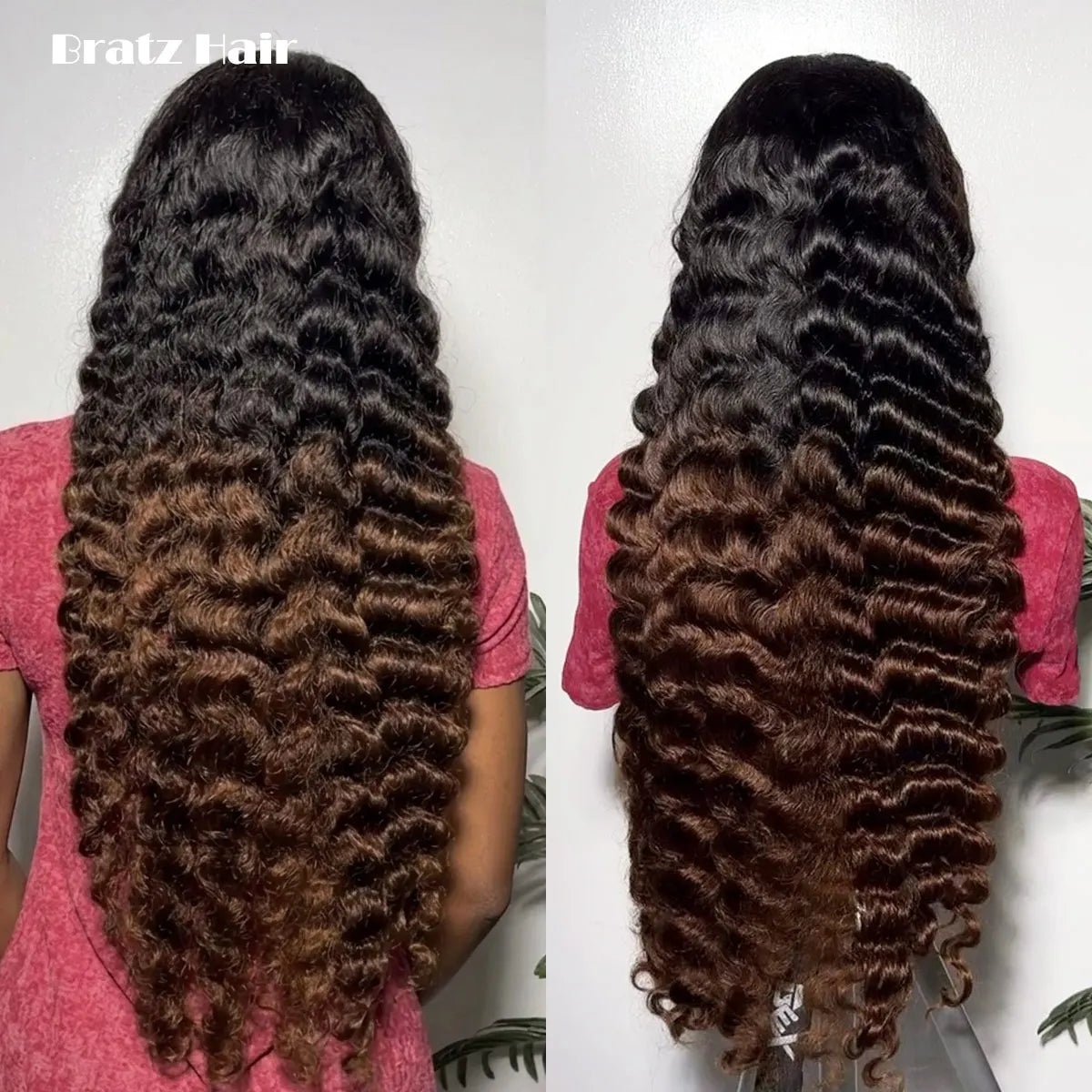 Human Hair Ombre Black Brown Deep Wave Wig Ready to Wear 13x4 HD Lace Front Glueless Wig for Woman T1B/4 Colored Deep Wave Wigs