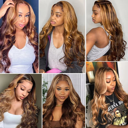 Highlight Lace Front Human Hair Wig 13x4 Lace Frontal Wigs 4/27 Colored Honey Blonde Virgin Lace Front Wig For Women 200 Density