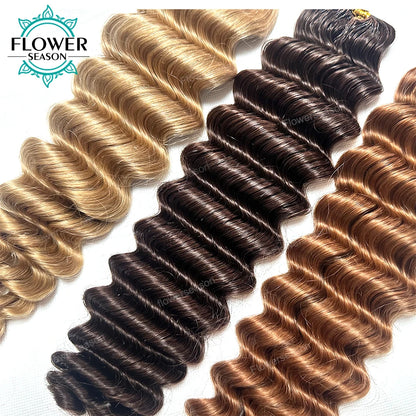Deep Wave Feather Crochet Hair Extension Human Hair Knotless Pre-Separated Crochet Human Hair  Dark Brown Color #27 #30 Colored
