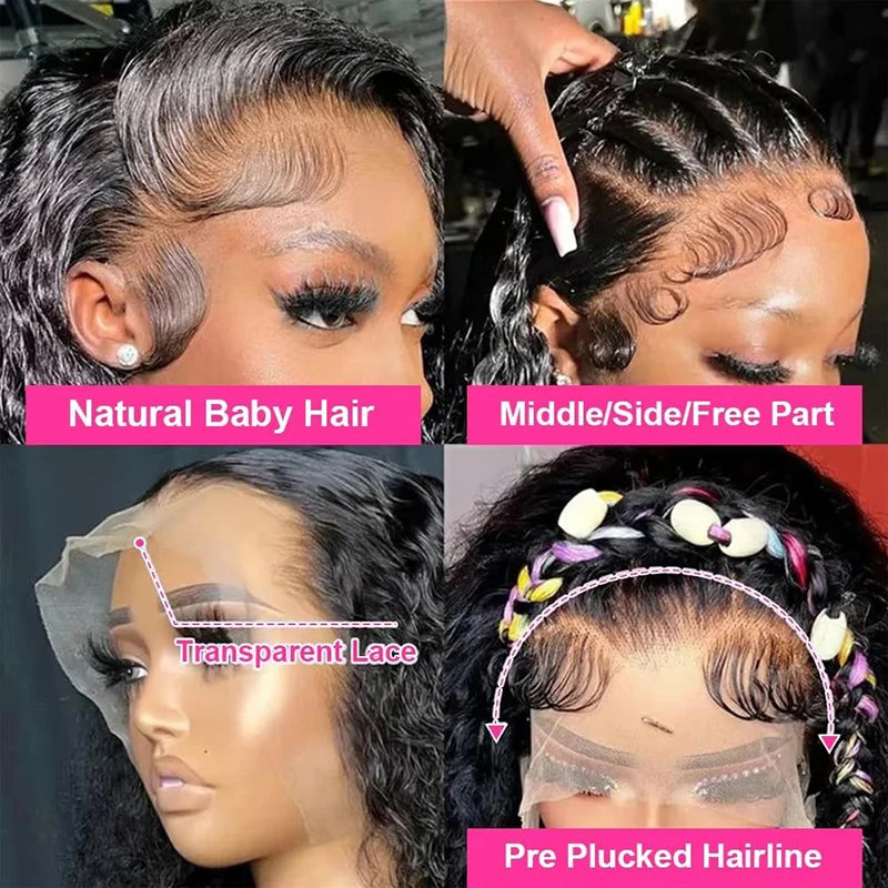 Deep Wave Hair 13X4 Lace Frontal Burmese Human Hair 8-20 Inch Preplucked 4x4 Transparent Lace Closure Human Hair 150% Density