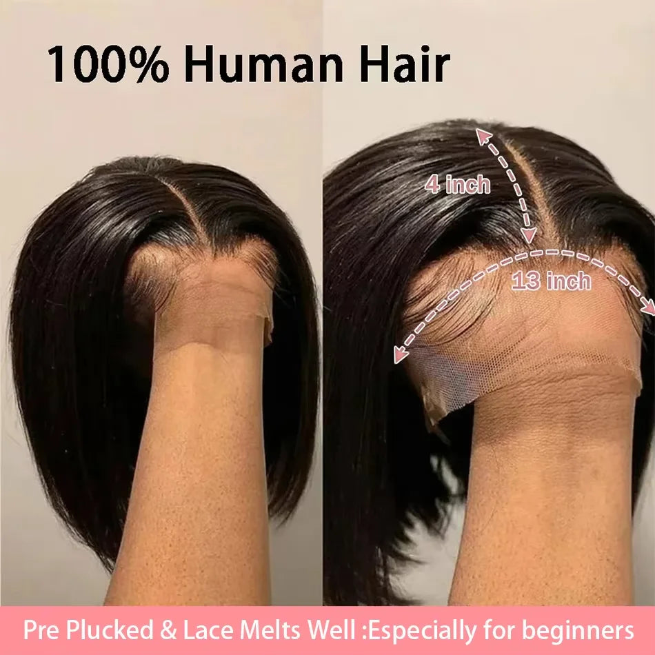 4x4 HD Lace Frontal Short Bob Wig Bone Straight Human Hair Wigs 100% 13x4 Lace Frontal Wig Real Pre Plucked Brazilian For Women
