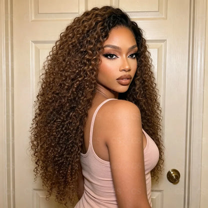 26Inch Long Honey Blonde Kinky Curly Wig for Women Soft Lace Front Preplucked Glueless Synthetic Daily Wear