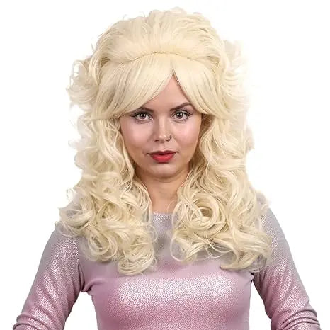 80s Long Curly Vintage Cosplay Wig with Bang for Women 60 70s Queen Synthetic Hair Wigs for Halloween Party