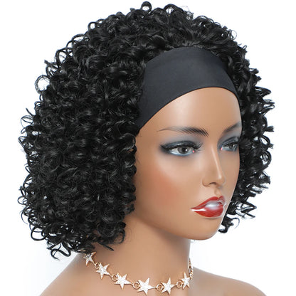 Short Glueless Wig Soft Kinky Curly Headband Wigs Afro Deep Wave Synthetic Hair Wig for Women & Girls Natural pelucas para mujer