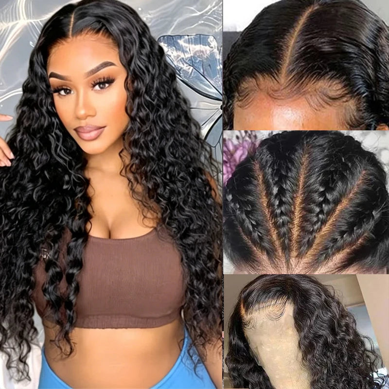 Karyssa Deep Wave 13x4 4x4 Hd Lace Frontal Wig Natural Hairline Pre Plucked Loose Curly Human Hair 220% Density For Women