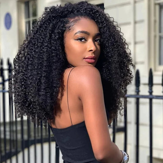 Kinky Curly Flip Over Human Hair Wig Half Wigs 250 Density 3 In 1 Seamless Beginner Friendly Glueless Wear and Go Curly Wig