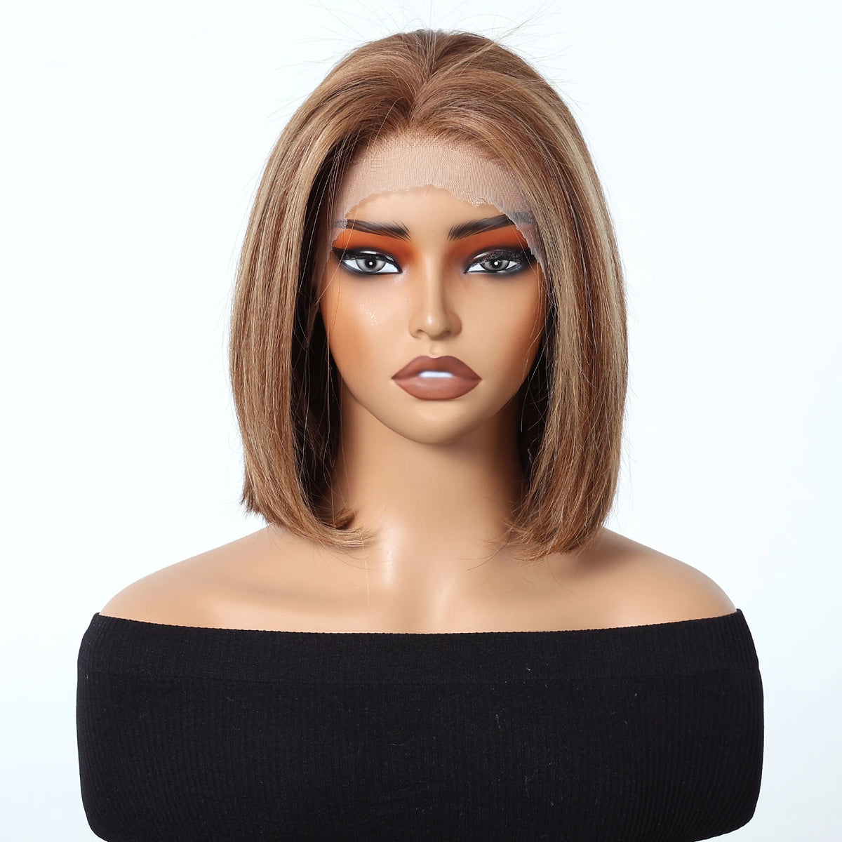 Human Hair Wigs HD 13x4 Lace Frontal Wig Short Straight Bob Hair Light Brown Blonde Mixed Piano Wig for Afro Women Use Brazilian